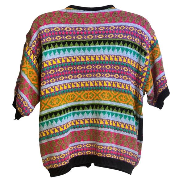 LizWear Vintage 1990's Knit Cotton Floral Embroidered Short Sleeve Cardigan-S - Picture 7 of 11